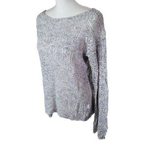 Maurices Sweater Crochet Knit Long Sleeve Gray Blue Womens Small Lightweight